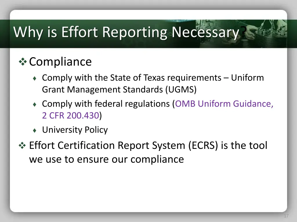 why is effort reporting necessary