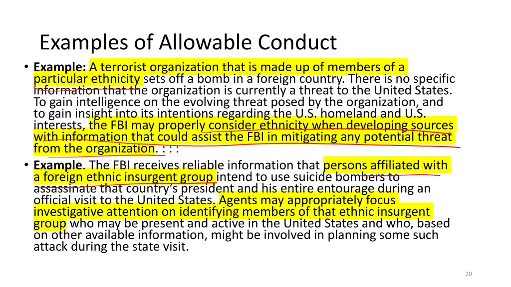 examples of allowable conduct example a terrorist