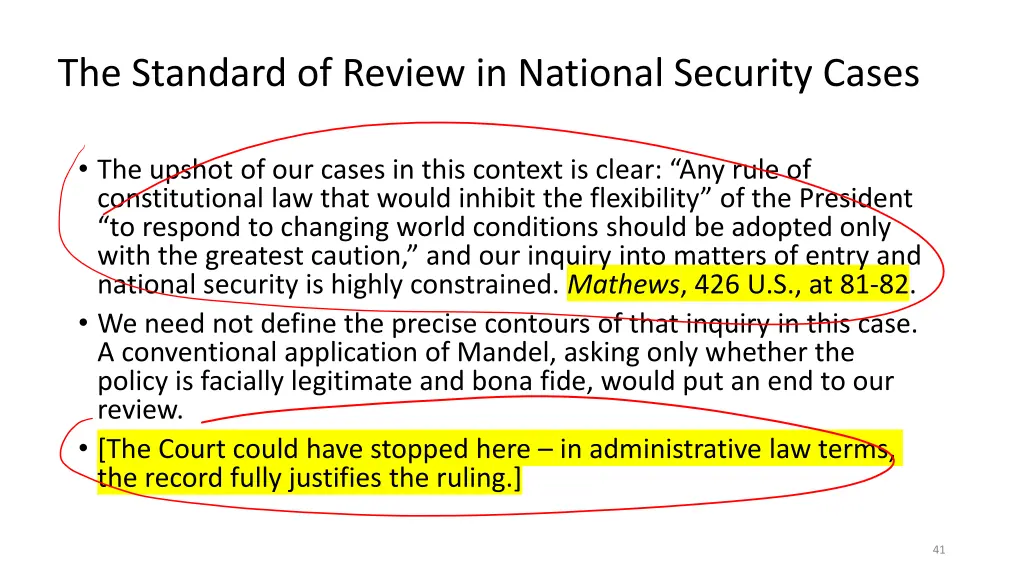 the standard of review in national security cases