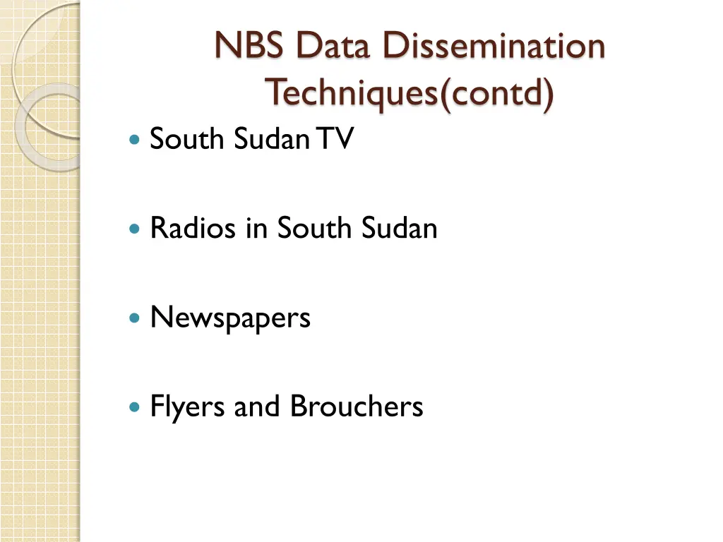 nbs data dissemination techniques contd south