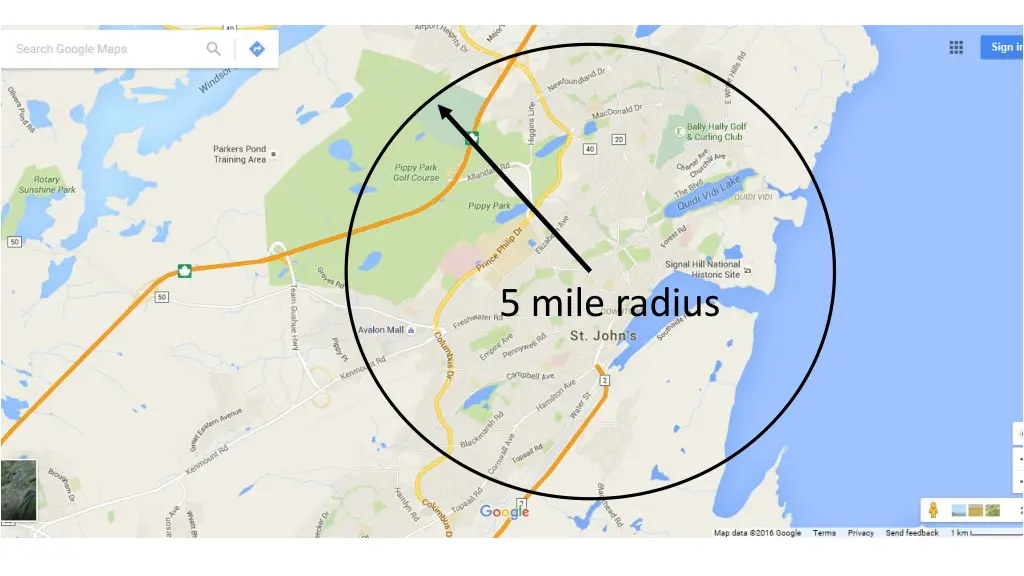 5 mile radius