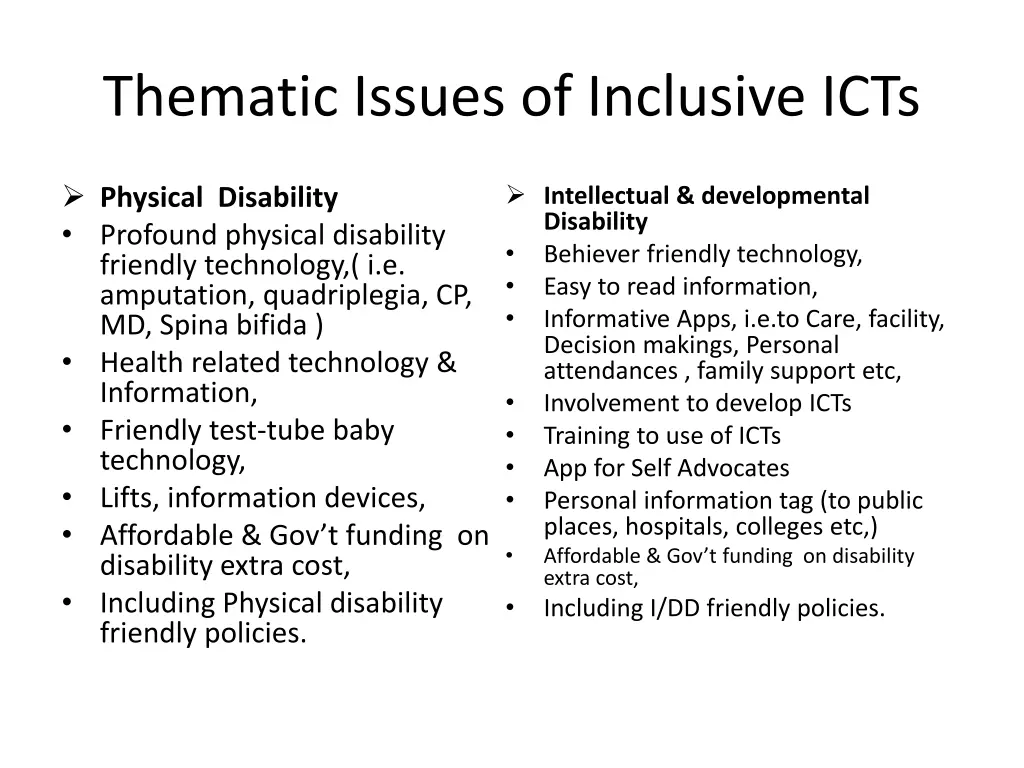 thematic issues of inclusive icts