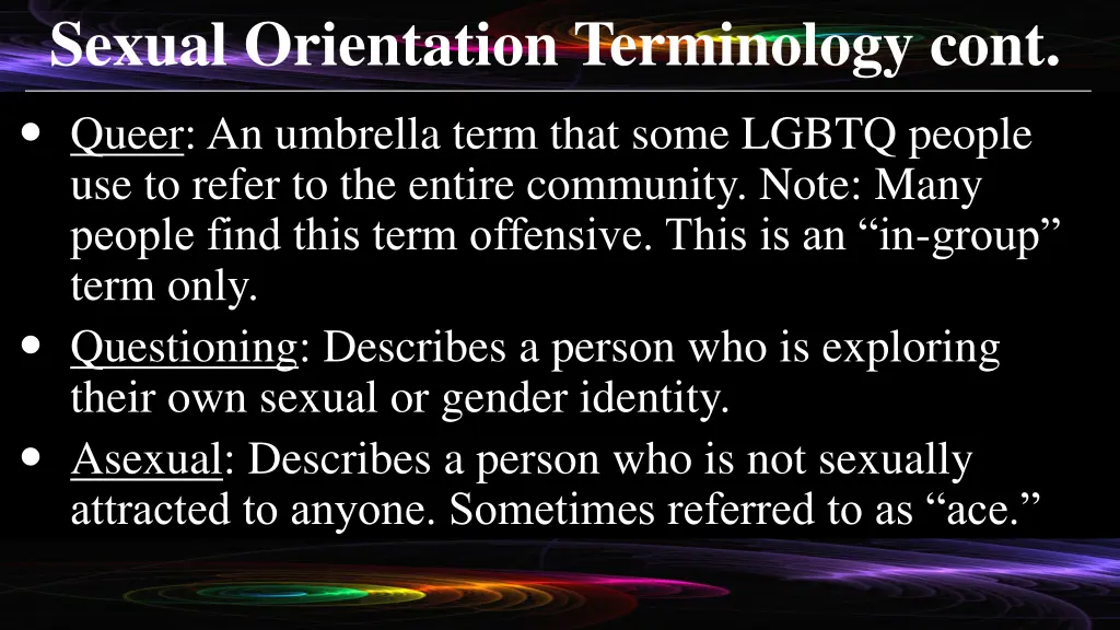 sexual orientation terminology cont