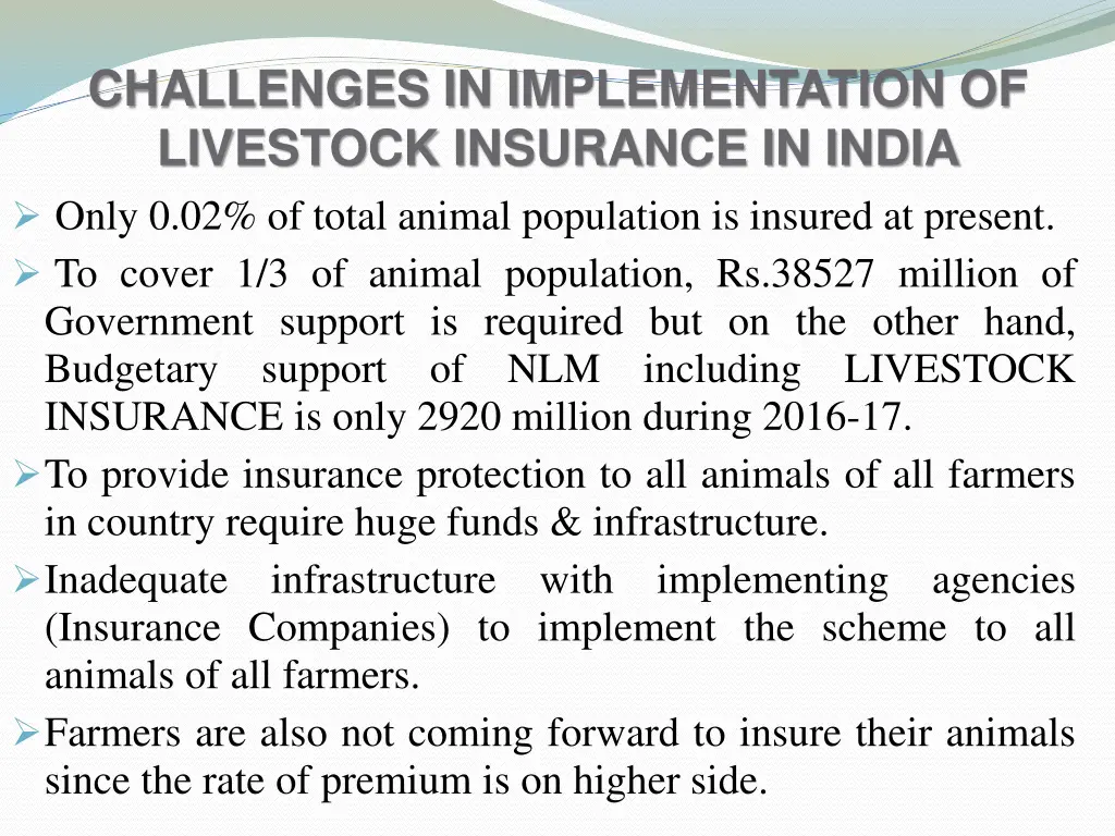 challenges in implementation of livestock