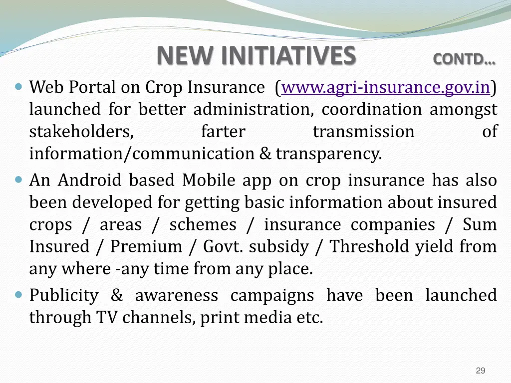 new initiatives contd web portal on crop