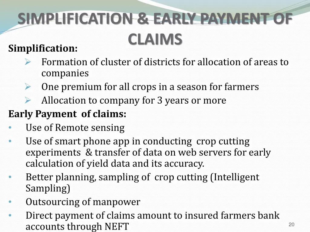 simplification early payment of claims