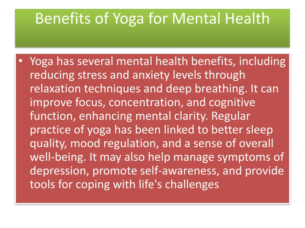 benefits of yoga for mental health