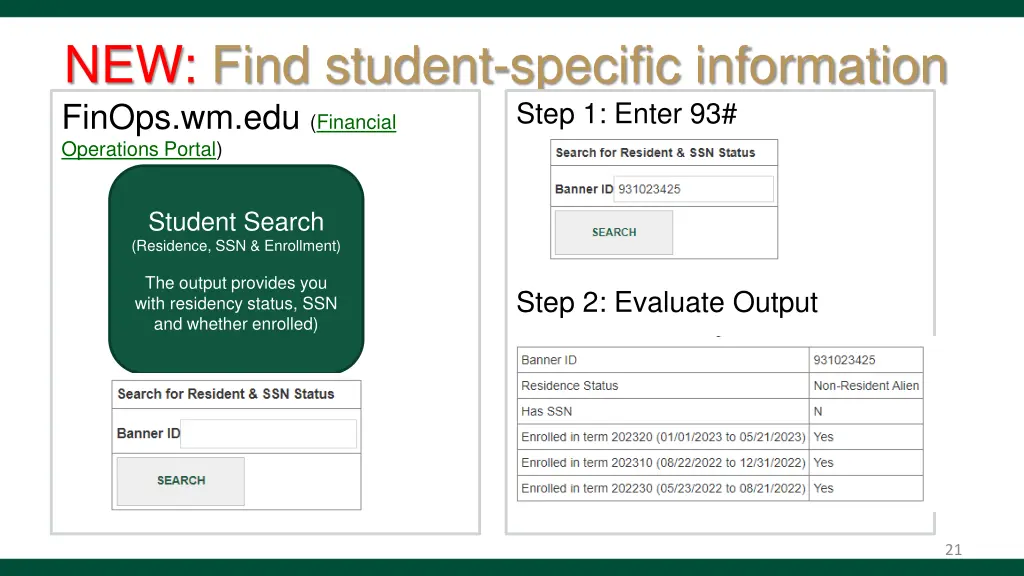 new find student specific information finops
