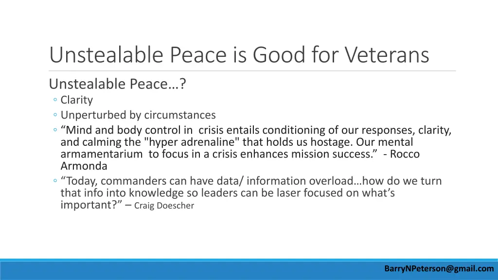 unstealable peace is good for veterans