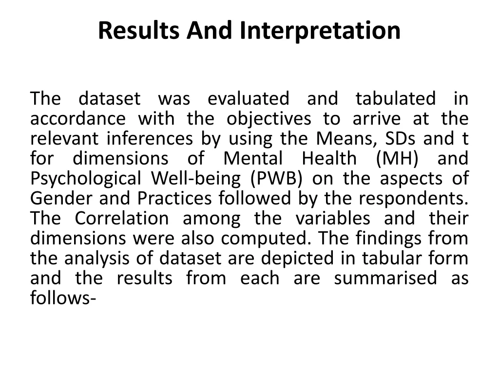 results and interpretation