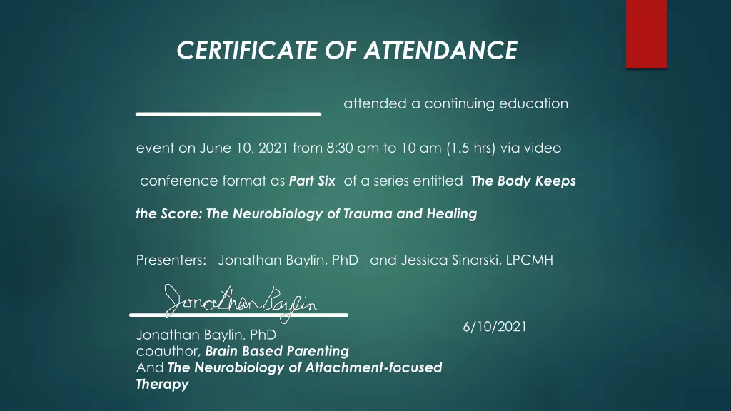 certificate of attendance