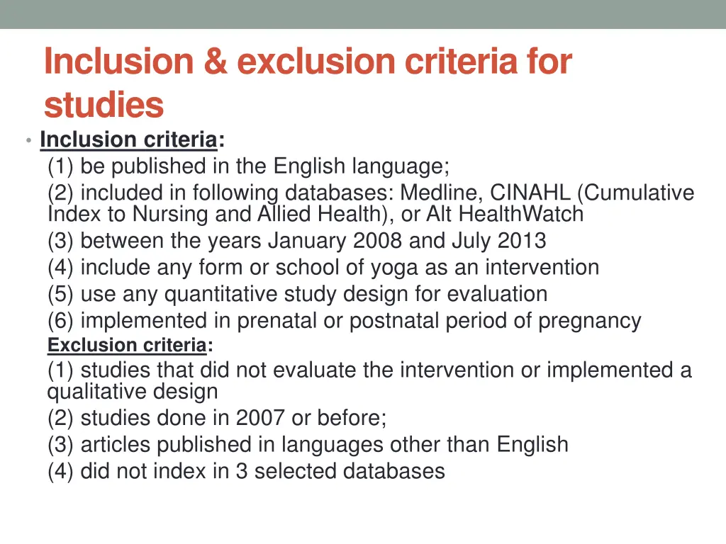 inclusion exclusion criteria for studies