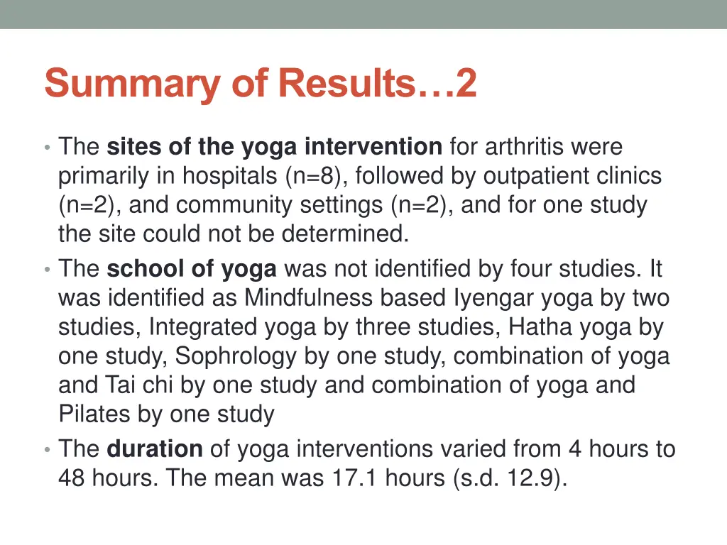 summary of results 2