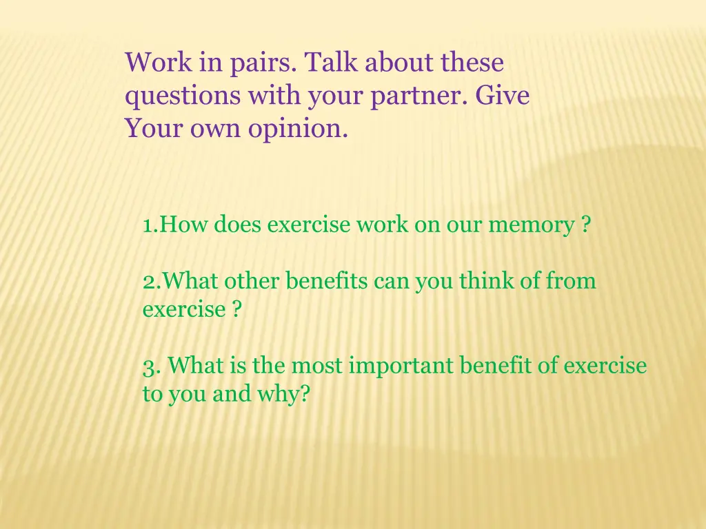 work in pairs talk about these questions with