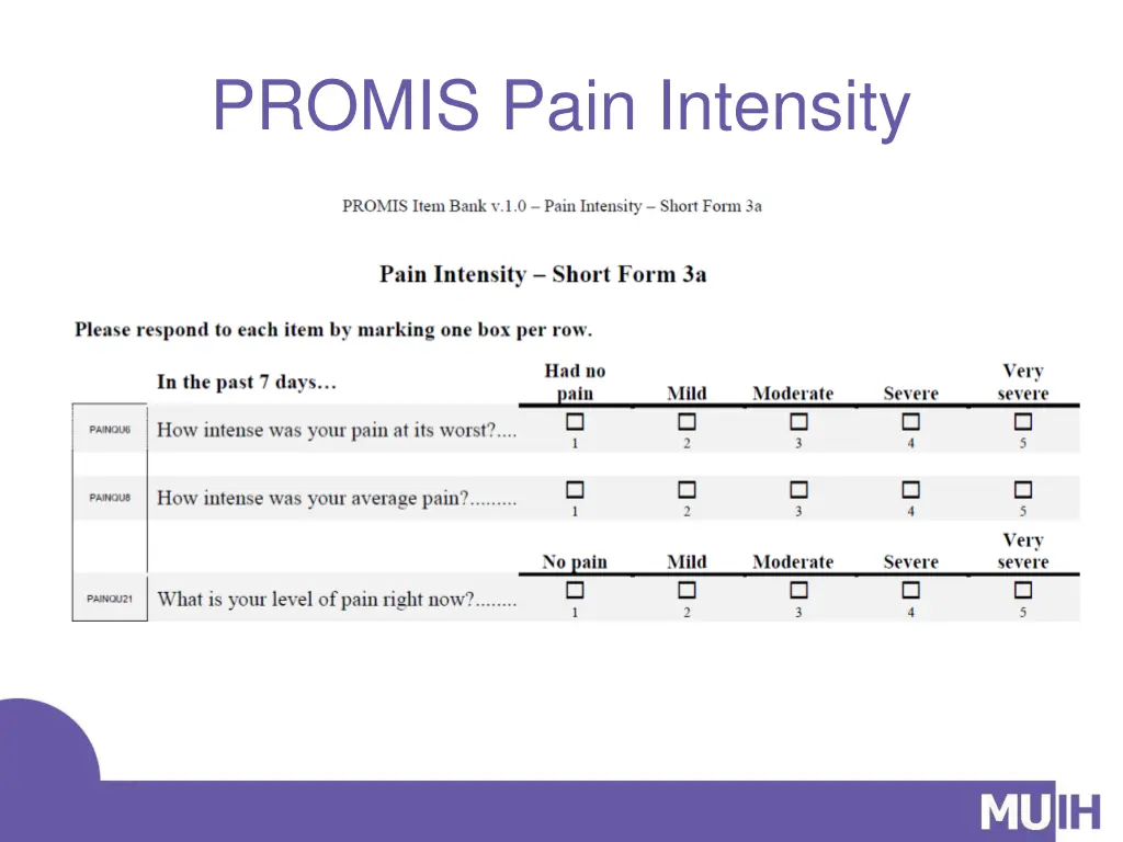 promis pain intensity