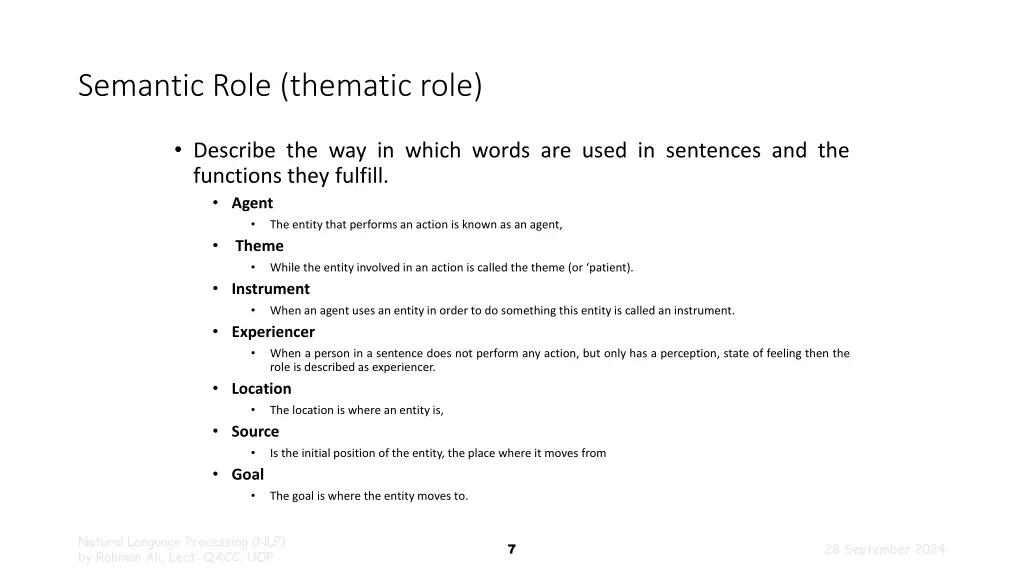 semantic role thematic role