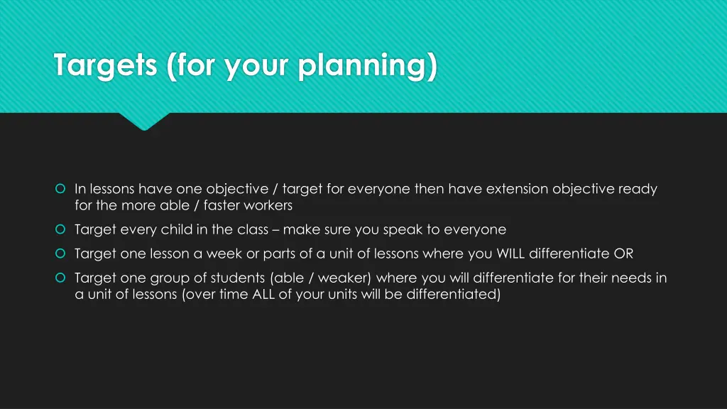 targets for your planning