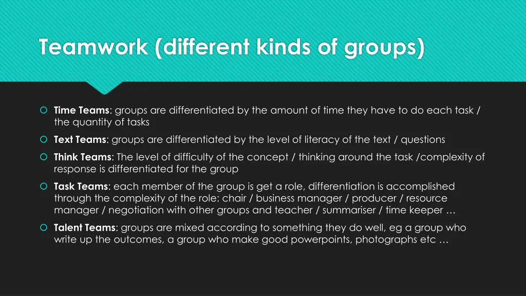 teamwork different kinds of groups