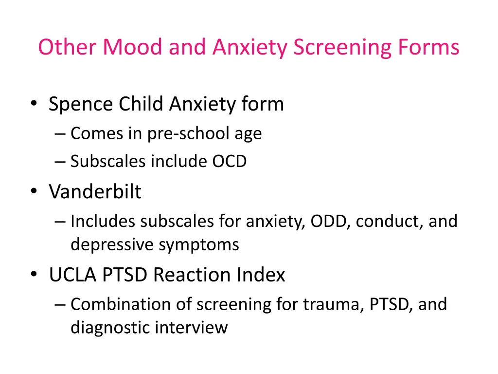 other mood and anxiety screening forms