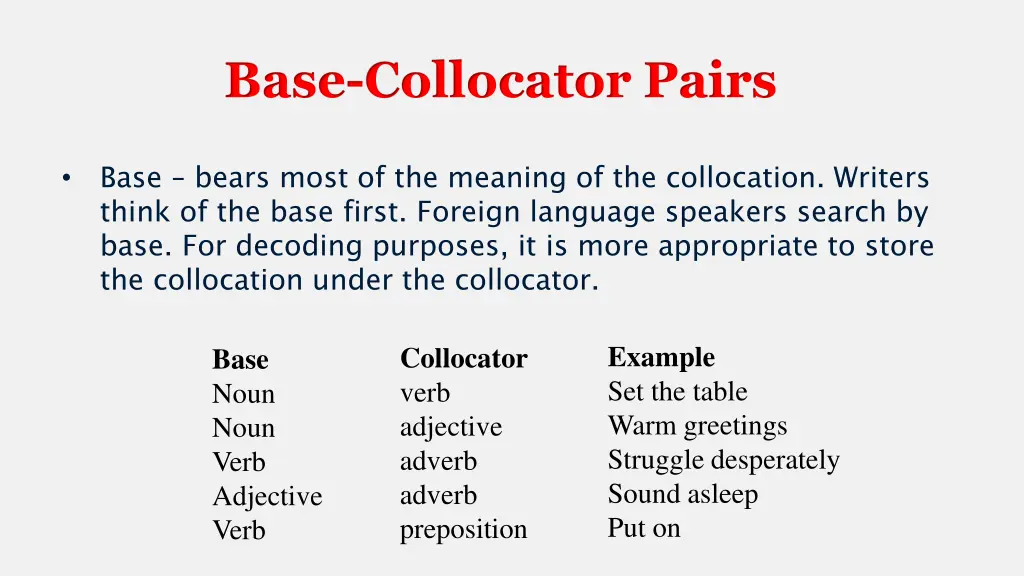 base collocator pairs