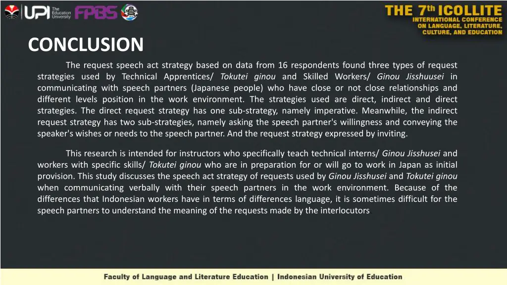 conclusion the request speech act strategy based