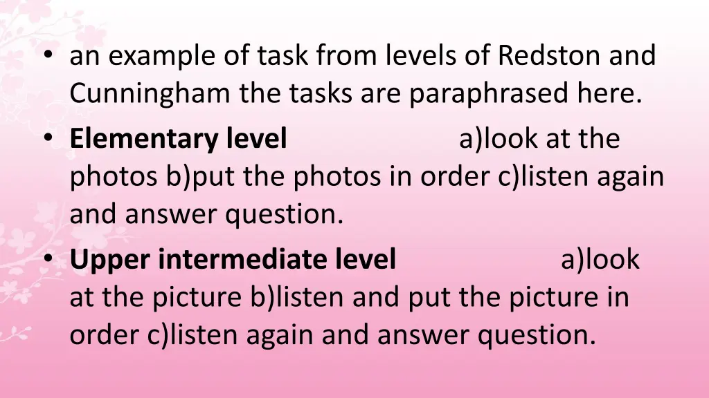 an example of task from levels of redston