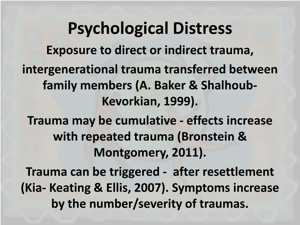 psychological distress exposure to direct