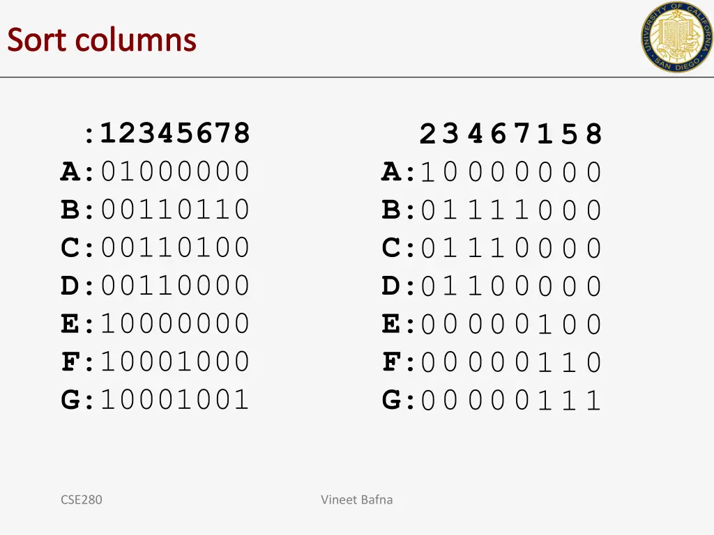 sort columns