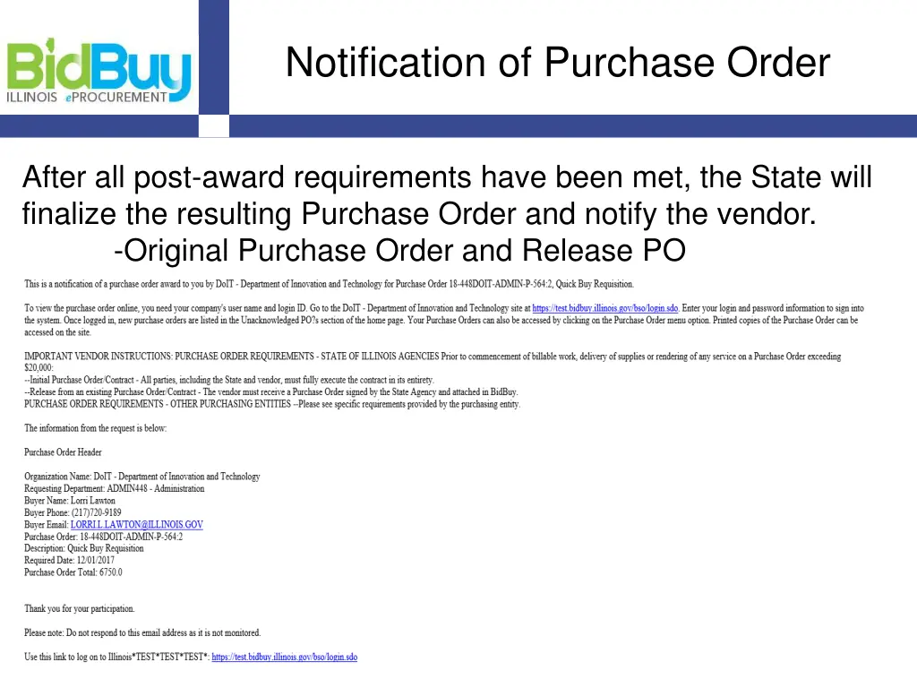 notification of purchase order