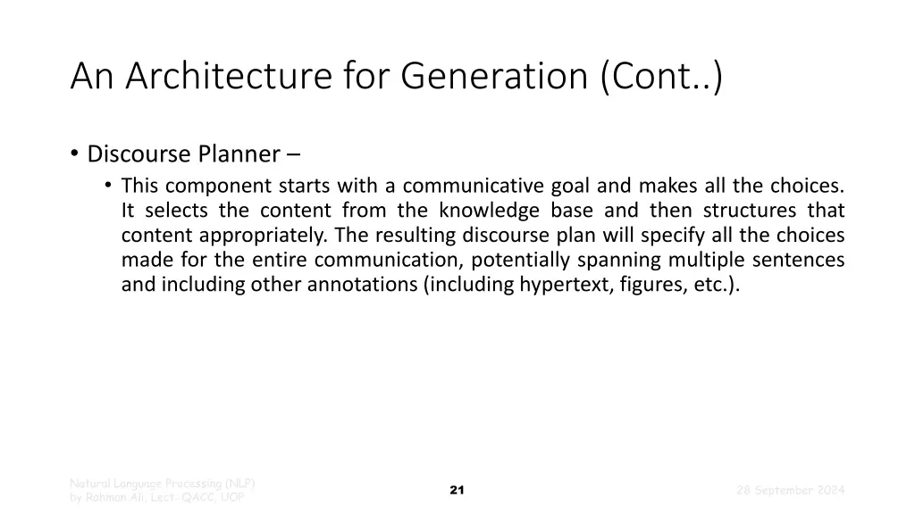 an architecture for generation cont