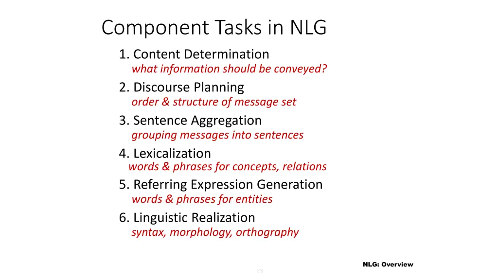 component tasks in nlg