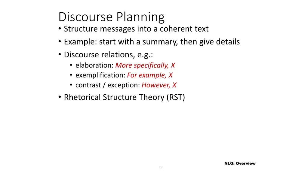 discourse planning structure messages into