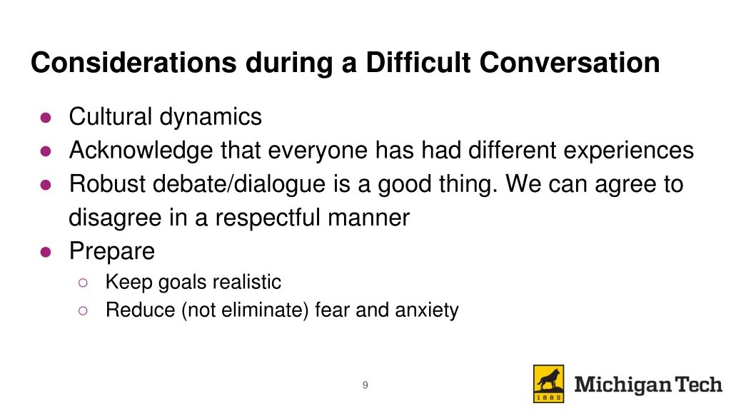 considerations during a difficult conversation