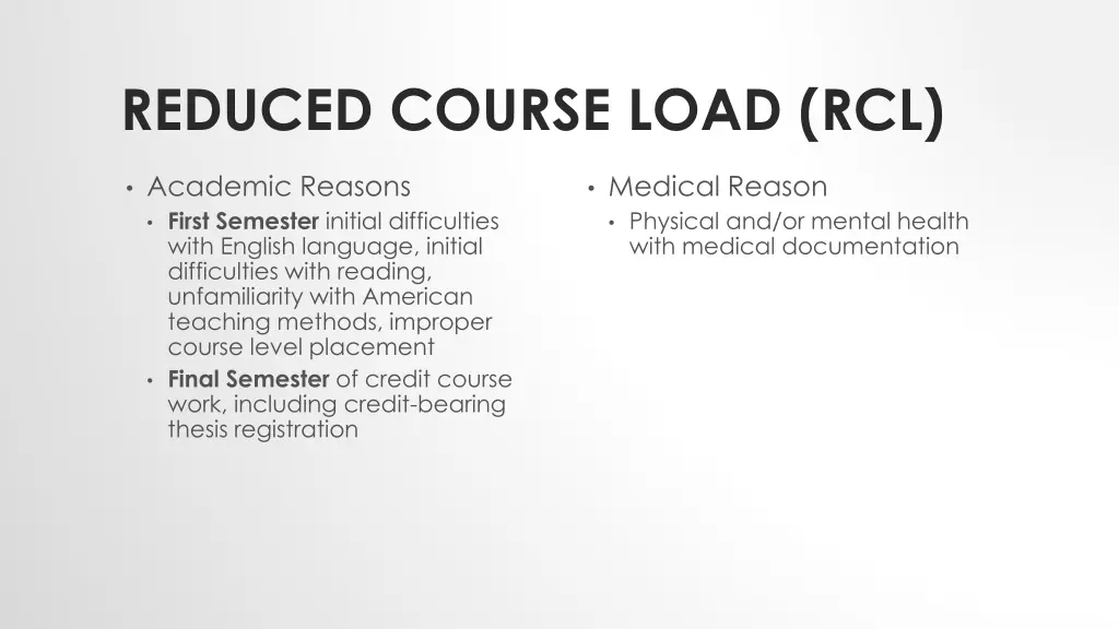 reduced course load rcl