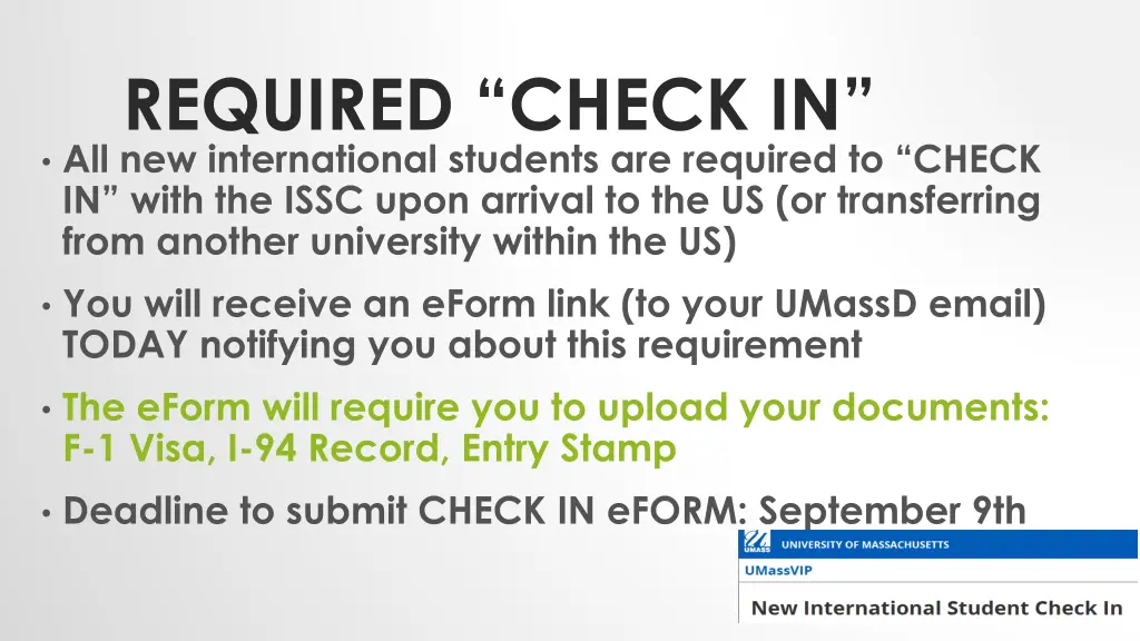 required check in all new international students