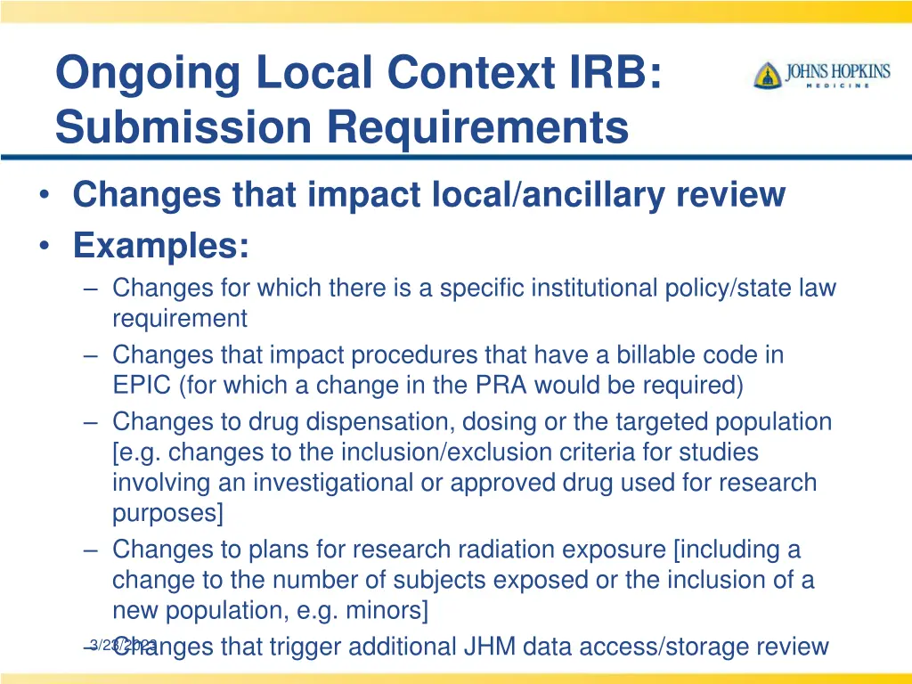 ongoing local context irb submission requirements 1