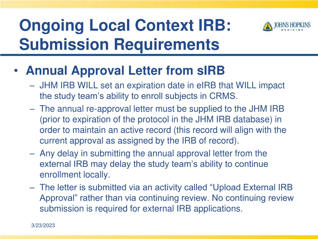 ongoing local context irb submission requirements 2