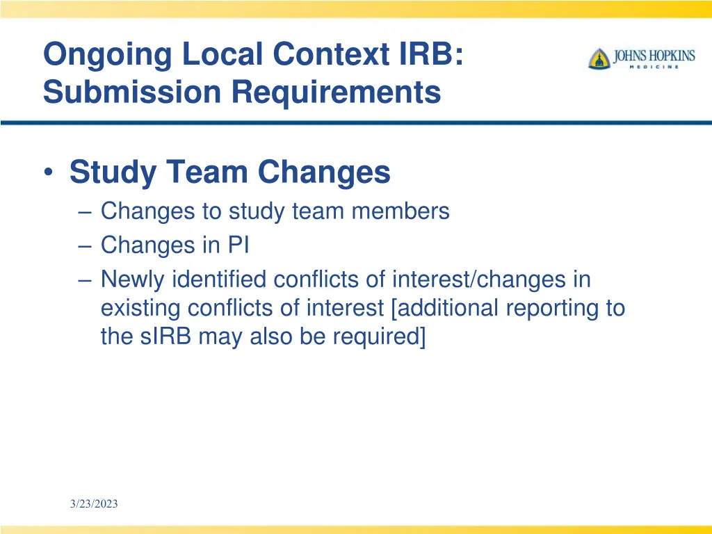 ongoing local context irb submission requirements