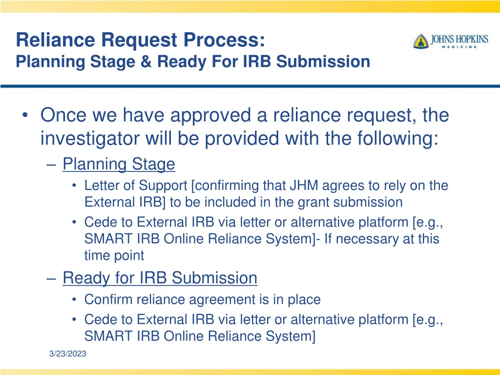 reliance request process planning stage ready