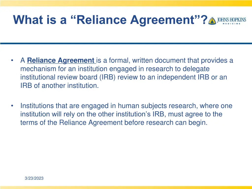 what is a reliance agreement