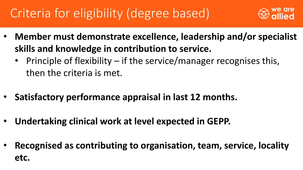 criteria for eligibility degree based 1