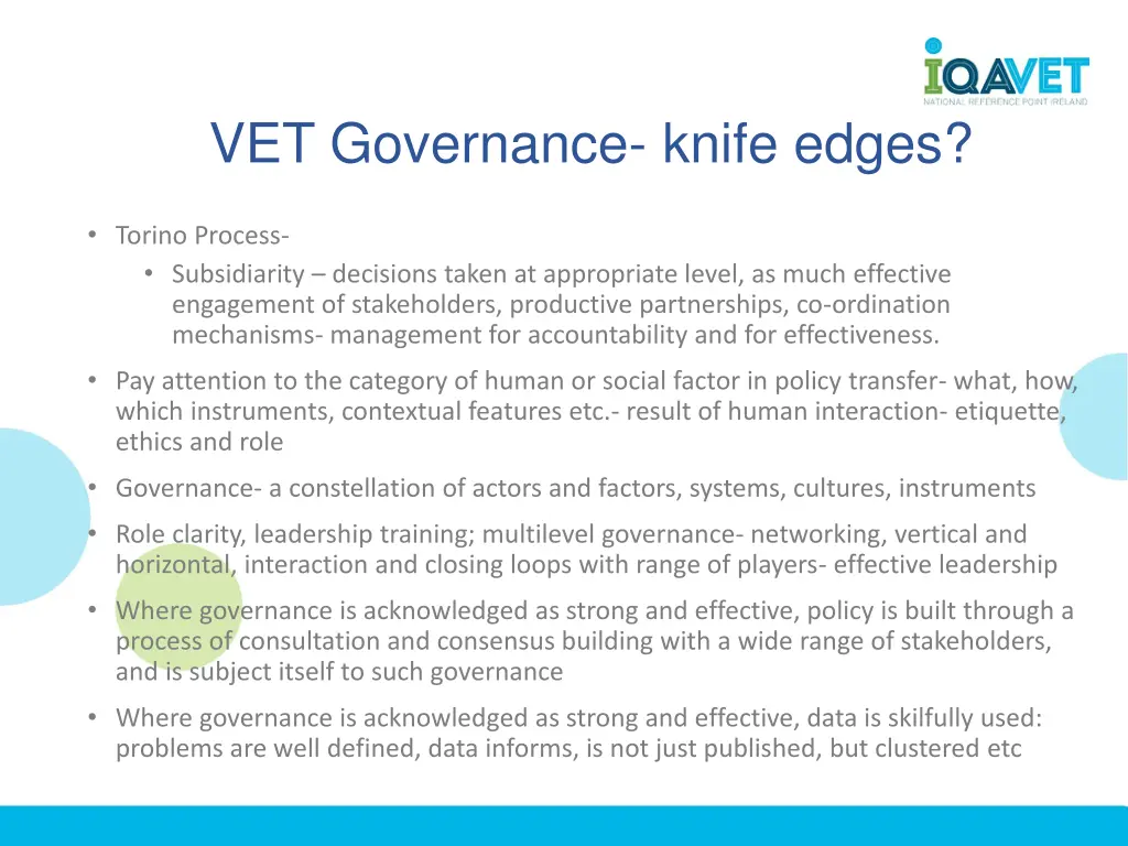 vet governance knife edges