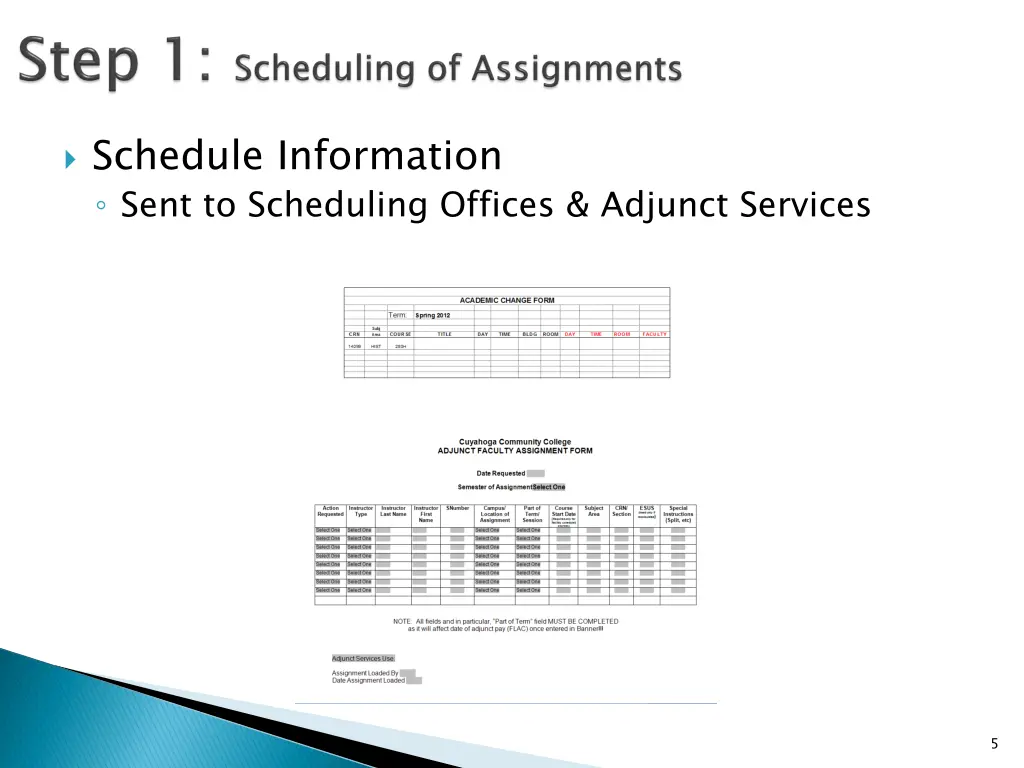 schedule information sent to scheduling offices