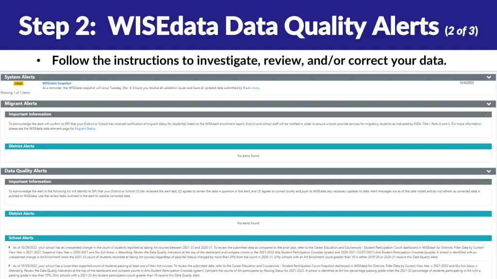 step 2 wisedata data quality alerts step 1