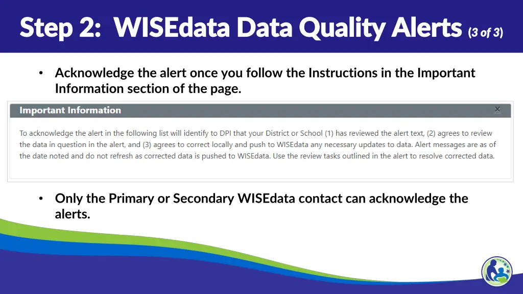 step 2 wisedata data quality alerts step 2