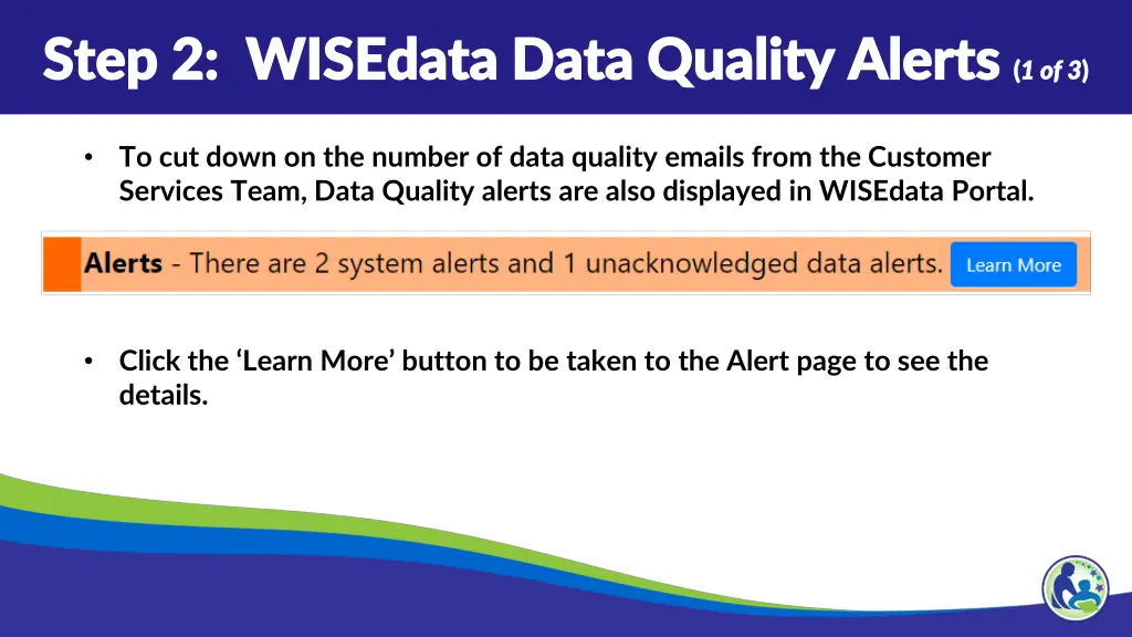 step 2 wisedata data quality alerts step