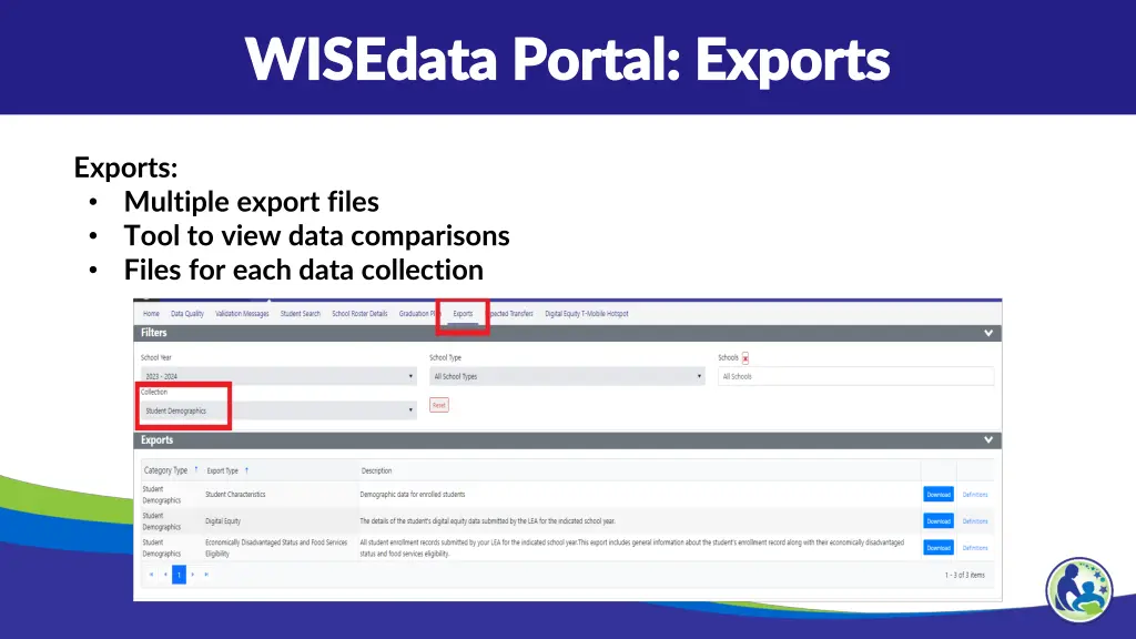 wisedata portal exports wisedata portal exports