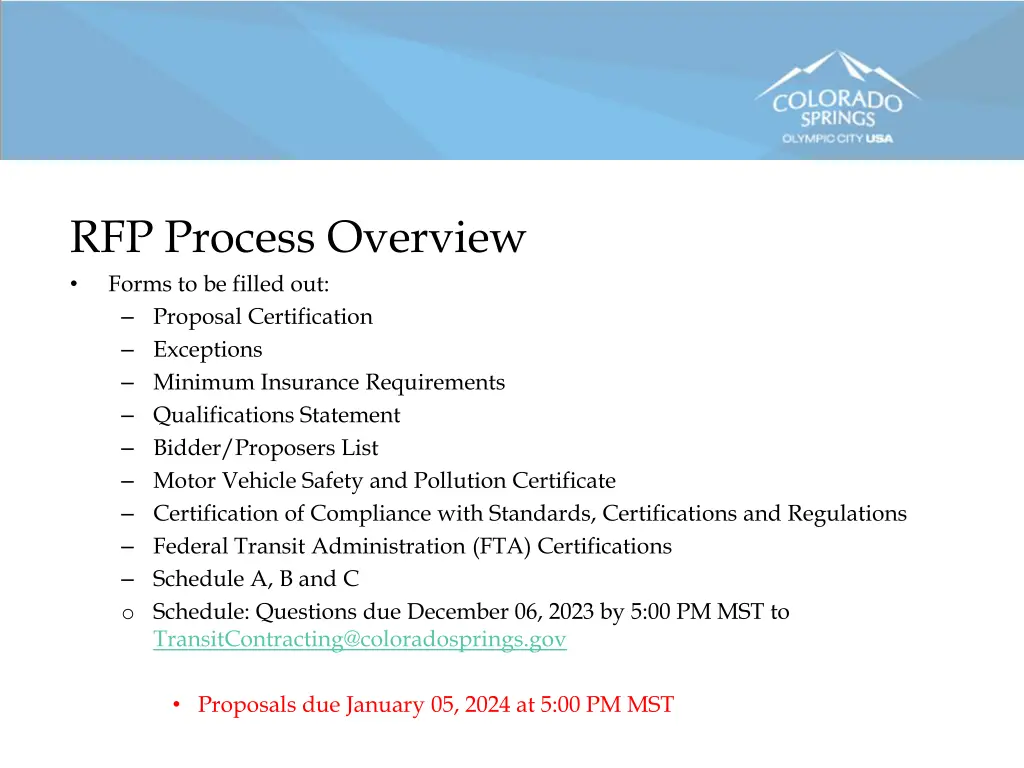 rfp process overview forms to be filled