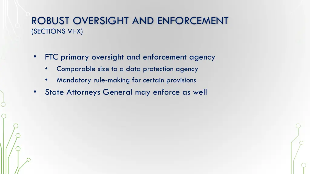 robust oversight and enforcement sections vi x