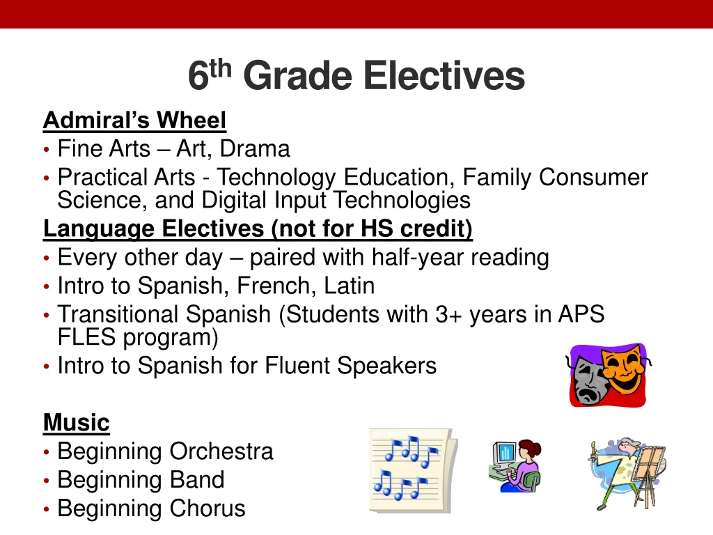 6 th grade electives admiral s wheel fine arts